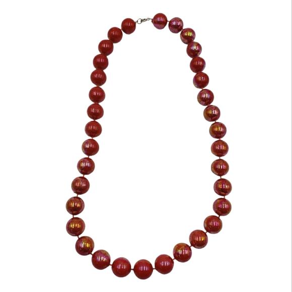 Vintage 80s Acrylic Bead Necklace Red Shimmer - Picture 1 of 3